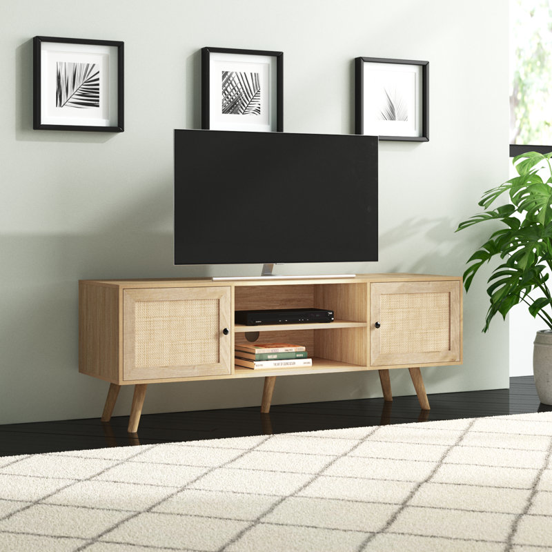 Beachcrest Home Presley Rattan Storage Media Console for TVs up to 59